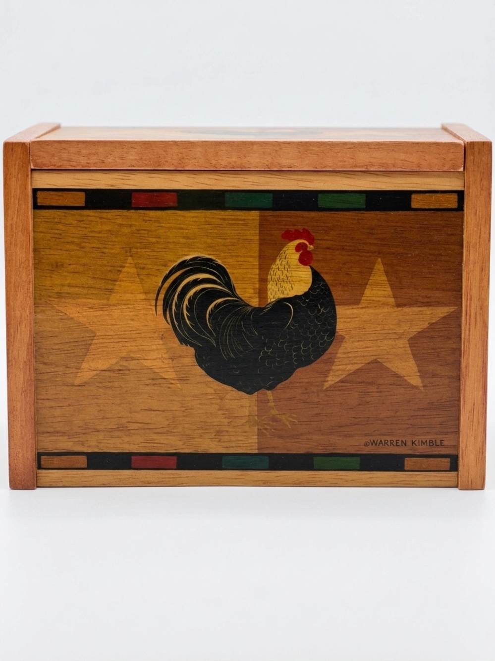 Vintage 1997 Warren Kimble for Kamenstein Wooden Rooster Recipe Box